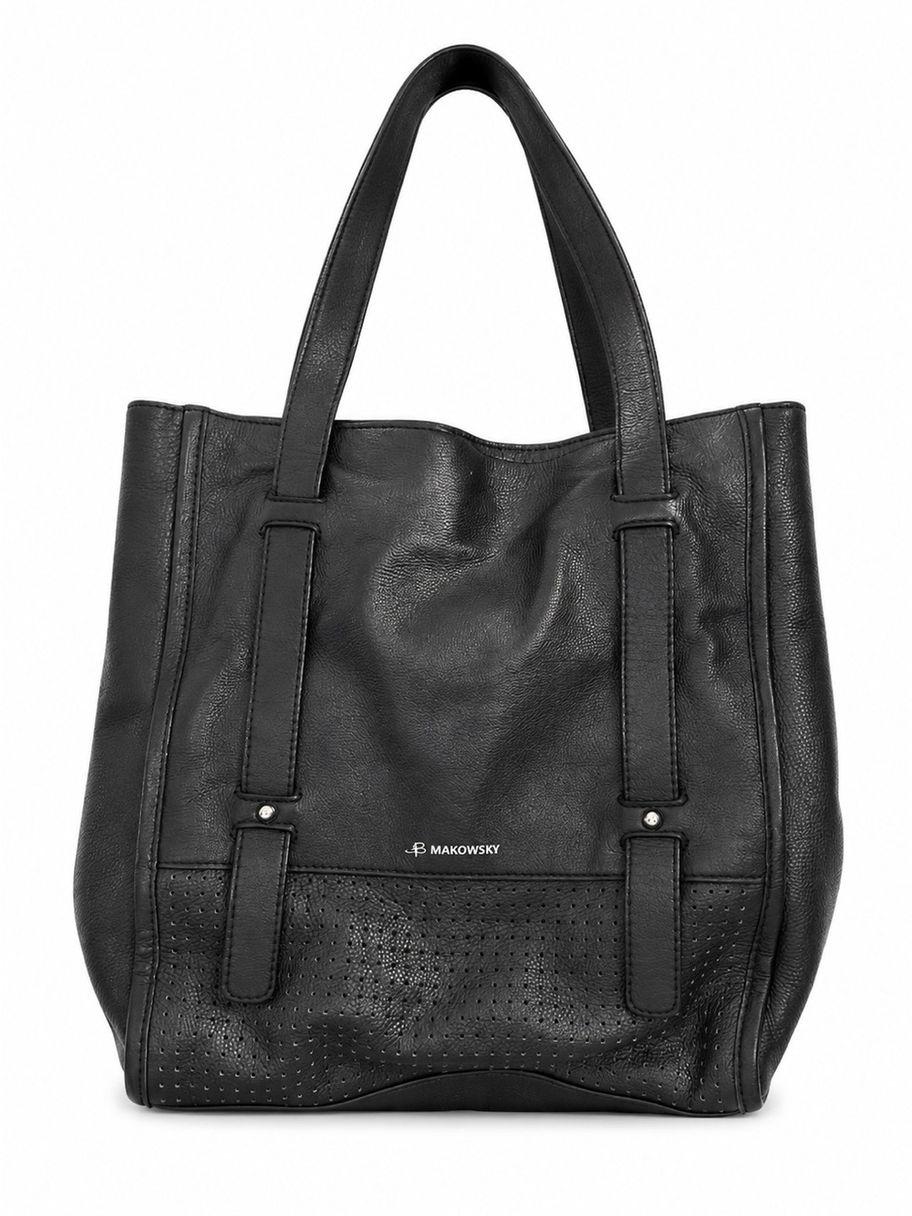 b. makowsky Black Perforated Leather Tote